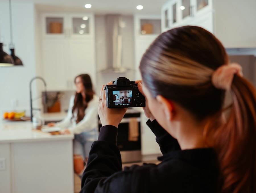 Creator filming product content in a kitchen